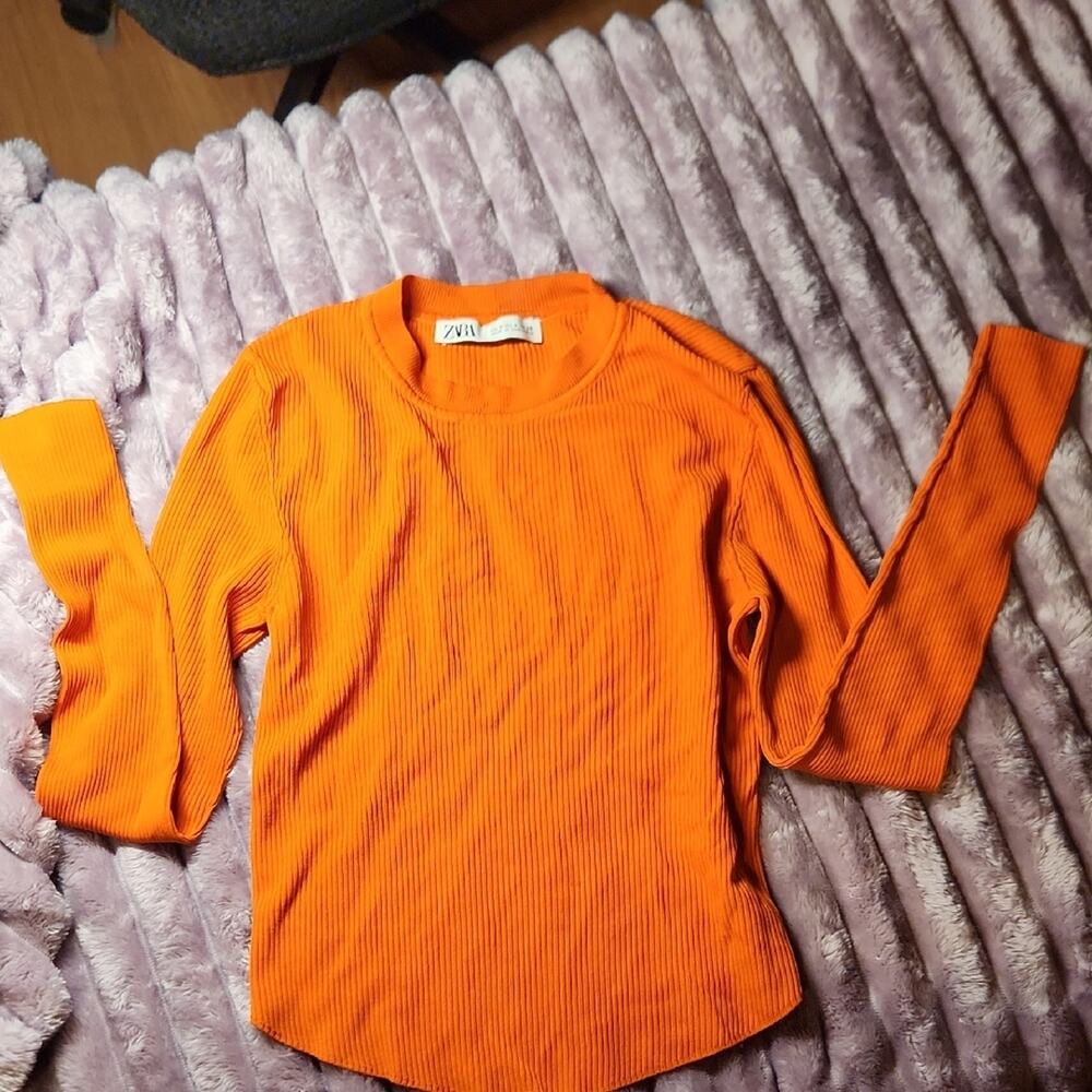 Zara Vibrant Orange Ribbed Top